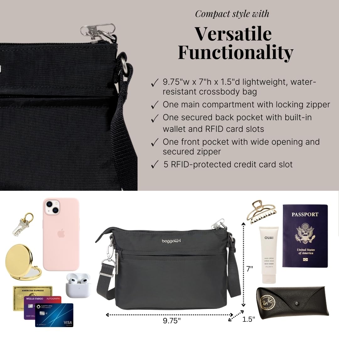 Baggallini womens Securtex® Anti-theft Memento Crossbody Bag Cross Body, Charcoal, One Size US