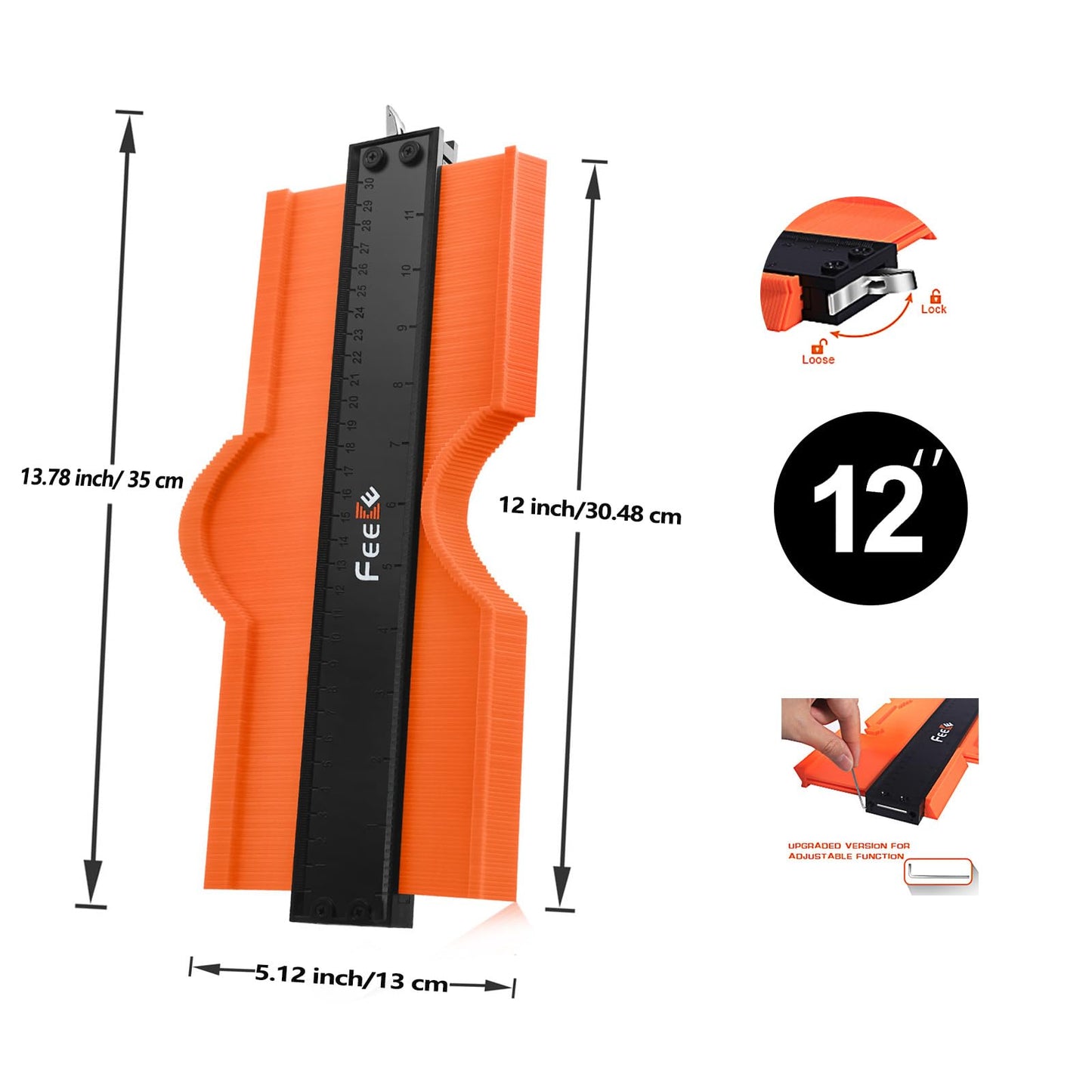 Contour Gauge (12 Inch) with Lock Profile Tool, Gifts for Men Dad Husband Him Super Contour Duplicator Men Gifts Woodworking Tools Carpenter Tools Construction Outline Angle Measuring Tool for Mens