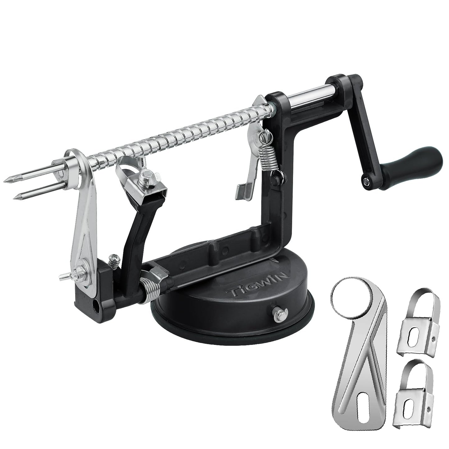 Apple Peeler Corer, Long lasting Chrome Cast Magnesium Alloy Apple Peeler Slicer Corer with Stainless Steel Blades and Powerful Suction Base for Apples and Potato(Black)