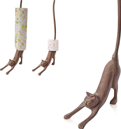 Yoga Cat Decorative Paper Towel Holder or Toilet Paper Holder - Adorable Downward Dog Pose Kitty - Cast Iron Paper Towel Stand - Antiqued Cast Iron Storage - Multiple uses - 19” Tall