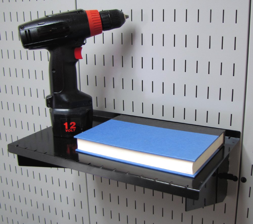 Wall Control Shelf 9in Deep Pegboard Shelf Assembly Only for use Brand Slotted Pegboard - Black