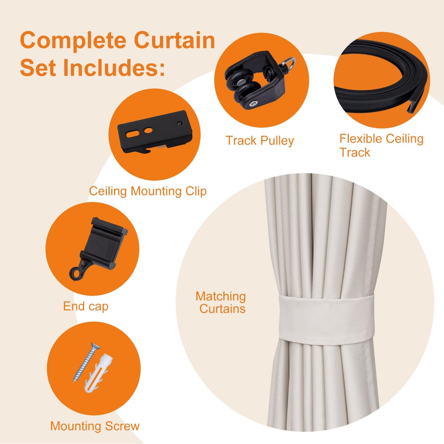 Room Divider Curtains Flexible Ceiling Tracks Set Curtain Track Ceiling Mount Blackout Curtain for Living Room Bedroom Ceiling Curtain Rod Privacy Dividers Panels W120 x H96 Beige Drape & Black Rail