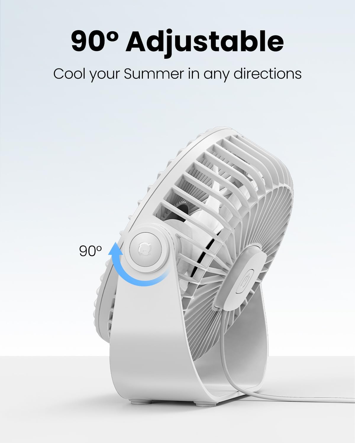 Gaiatop USB Desk Fan, 3 Speeds Strong Airflow, 5.5 Inch Portable 90° Rotate Quiet Cooling, Small Personal Table Fans for Bedroom Home Office Travel White