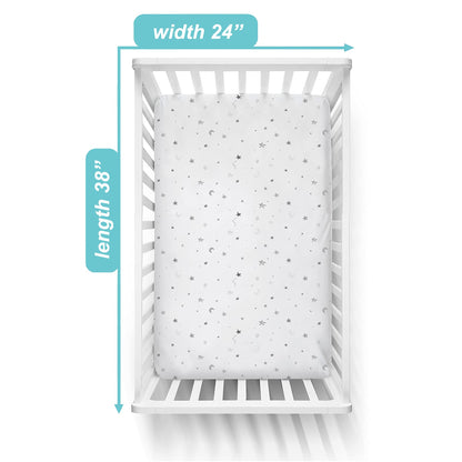 American Baby Company 3 Pack 100% Natural Cotton Fitted Mini Crib Sheets 38" x 24" - Soft & Breathable Small Nesting Portable Sheets, Fits Pack N Play Mattresses, Gray Star/Zigzag, for Boys & Girls