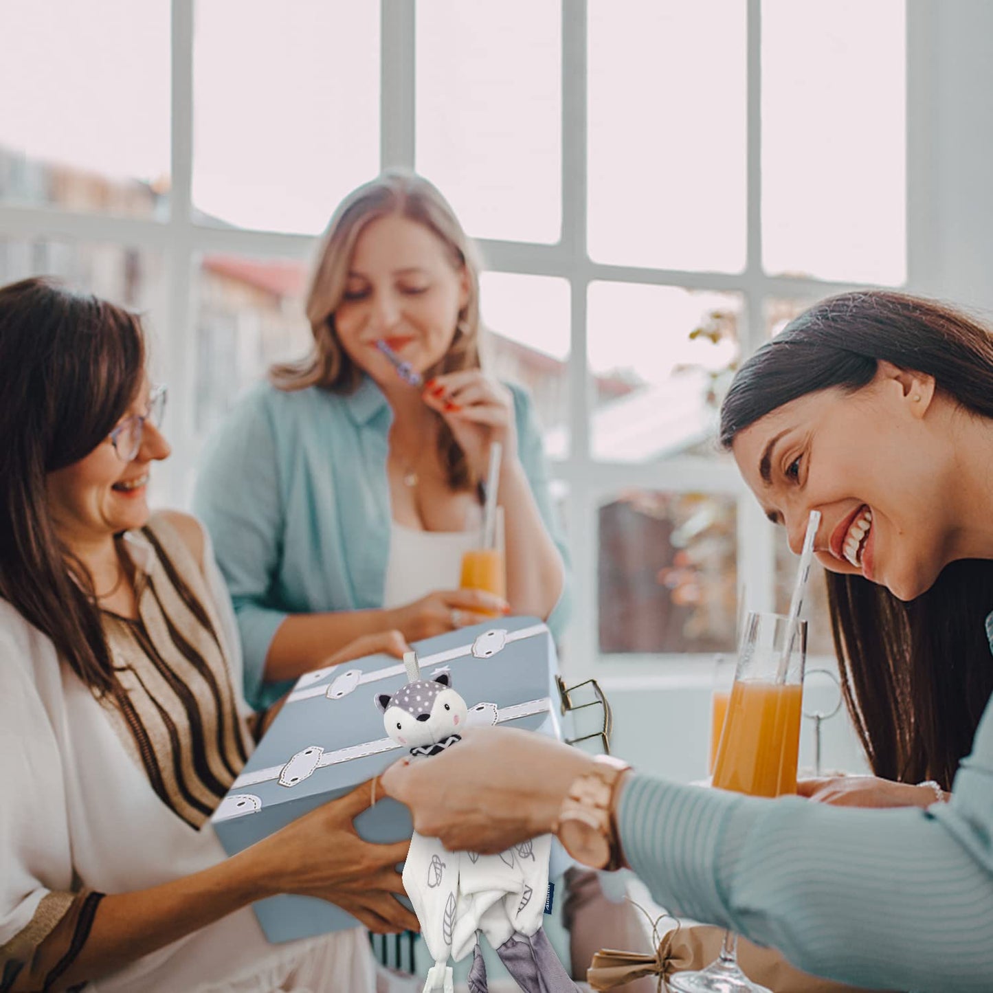 Fvntuey Baby Shower Gifts, Baby Boy Gifts Basket Includes Newborn Blanket Baby Lovey Security Blanket Wooden Rattle Toy, Funny Baby Bibs Socks & Greeting Card - Baby Gift Set Newborn Shower Basket