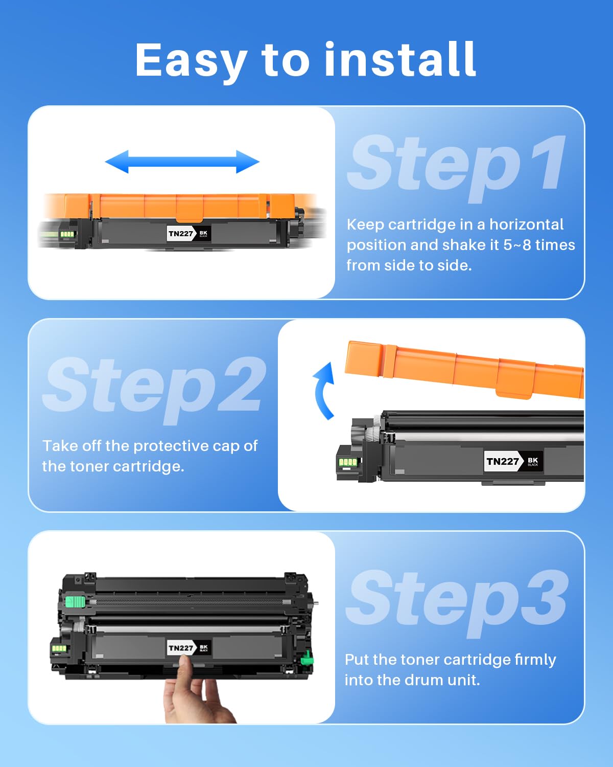 TN227 TN227BK/C/M/Y High Yield Toner Cartridge 4 Pack Compatible for Brother TN 227 TN223 TN-223BK/C/M/Y Work for MFC-L3770CDW HL-L3270CDW MFC-L3710CDW HL-L3210CW HL-L3230CDW HL-L3290CDW Printer
