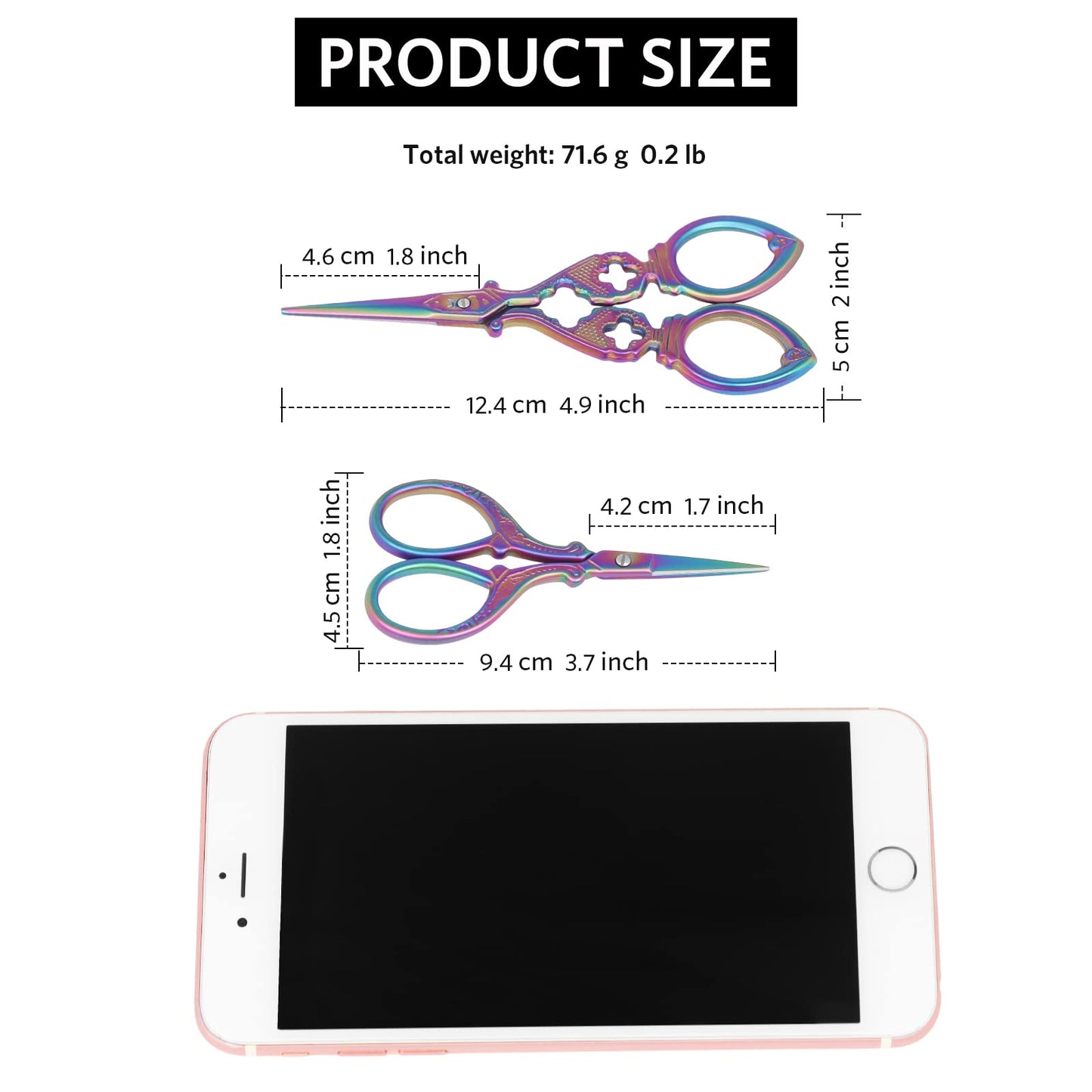 Asdirne Embroidery Scissors, Stainless Steel Sharp Tip Scissors, DIY Tools for Embroidery, Craft, Needle Work, Art Work & Everyday Use, 2 Pcs, 4.7"/5.3", Colourful