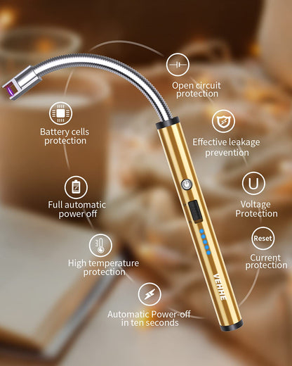 VEHHE Long Lighter, Rechargeable USB Arc Lighter with LED Battery Display Flexible Neck Lighters for Candles Grill Gas Stoves Camping Barbecue