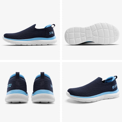STQ Women Slip on Sneakers Breathable Walking Shoes with Memory Foam Workout Gym Fitness Shoes Navy US 6.5