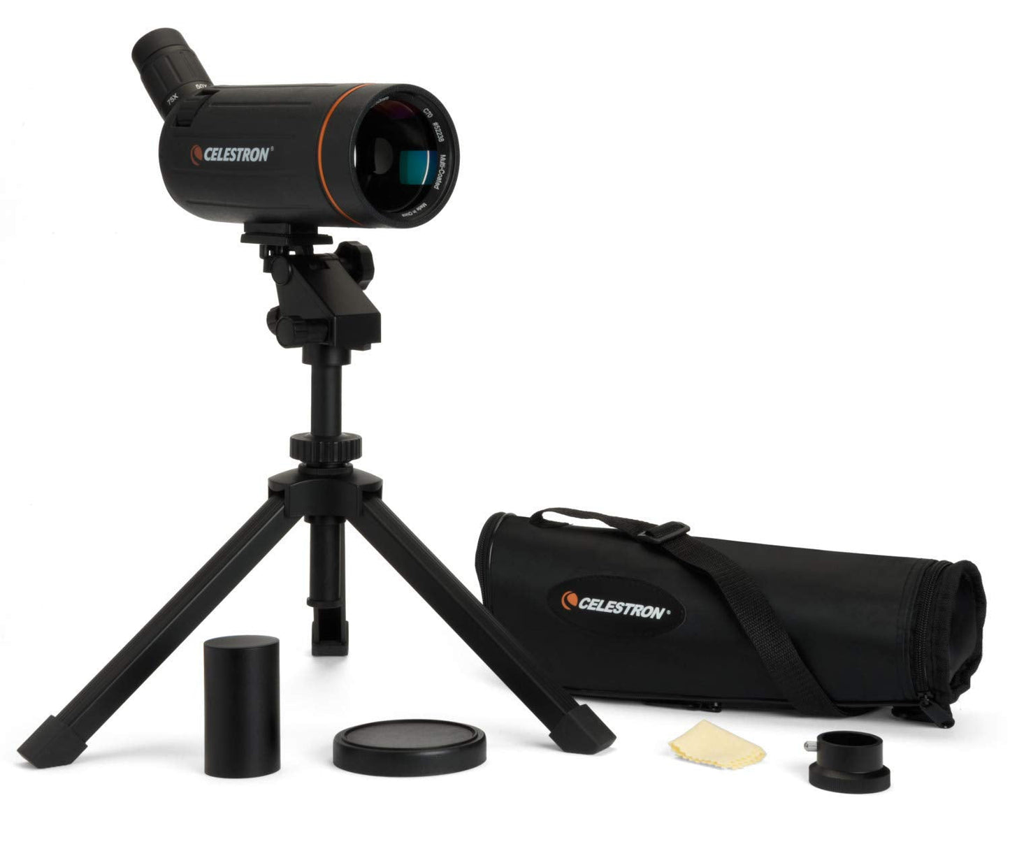 Celestron 52238 Mini Mak 70mm Angled Spotting Scope – Maksutov Spotting Scope – Great for Long Range Viewing – 25–75x Zoom Eyepiece – Multi-Coated Optics – Rubber Armored – Tabletop Tripod Included