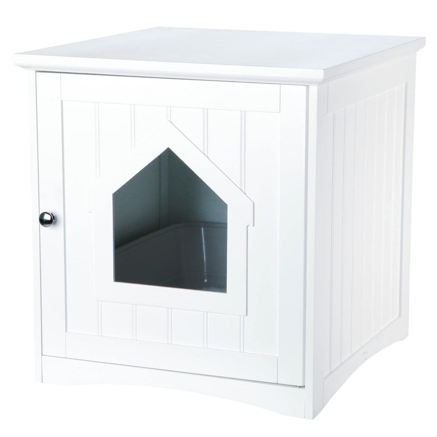 TRIXIE Litter Box Enclosure, Hidden Kitty Litter Box Cabinet, Furniture Style, White,(19.84 LBS)