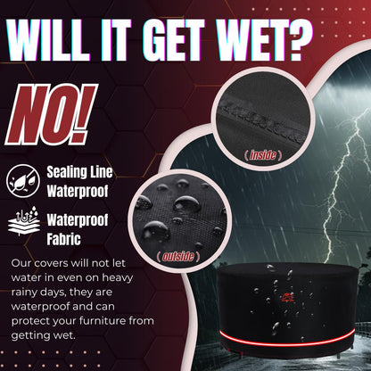 Turtle Life Patio Furniture Sets Cover, Heavry Duty Round Outdoor Dinning Table and Chairs Cover, Anti-Fading Cover for Outdoor Furniture Set, Black, Dia 110" x 32" H