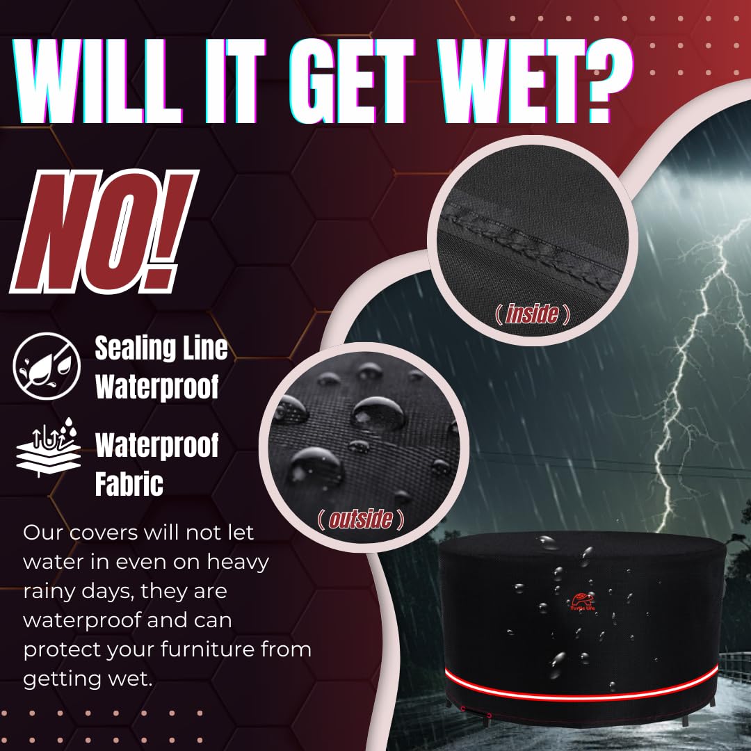 Turtle Life Patio Furniture Sets Cover, Heavry Duty Round Outdoor Dinning Table and Chairs Cover, Anti-Fading Cover for Outdoor Furniture Set, Black, Dia 80" x 35" H