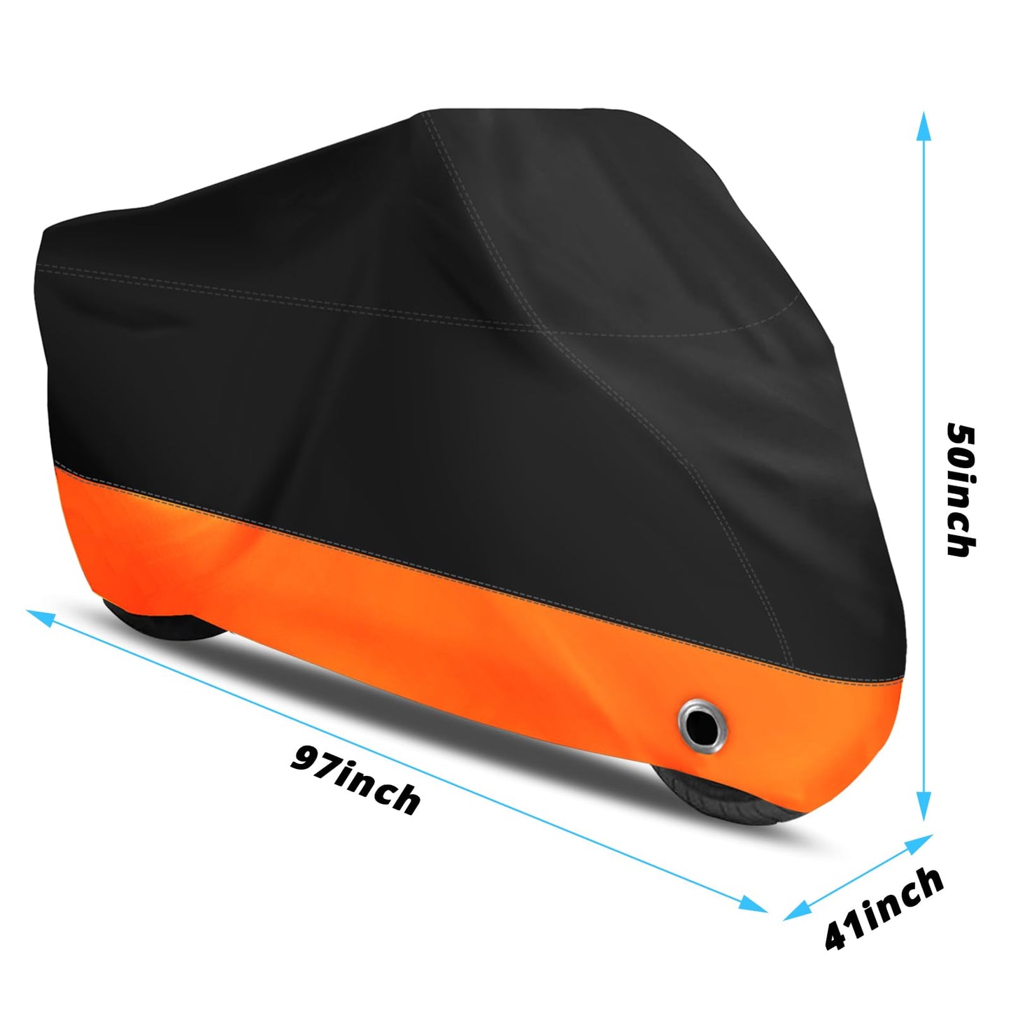 XYZCTEM Motorcycle Cover,All Season Black&Orange Waterproof Outdoor Sun Motorcycle Cover,Fits up to 97" Motors