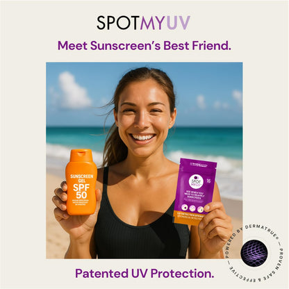 SpotMyUV UV Detection Stickers for Sunscreen with Patented Dermatrue SPF Sensing Technology, Know When to Reapply Sunscreen to Help Prevent Sunburn, 16 Count