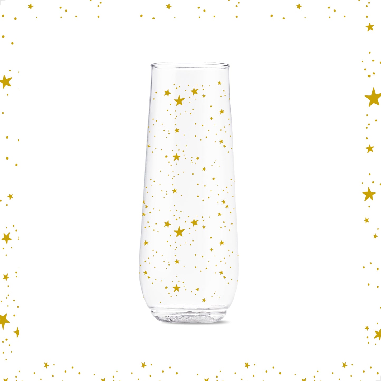 TOSSWARE POP 9oz Flute Festive Cheers Series, SET OF 6, Premium Quality, Recyclable, Unbreakable & Crystal Clear Plastic Printed Champagne Glasses