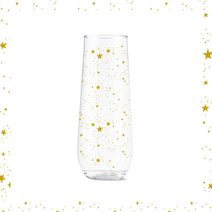 TOSSWARE POP 9oz Flute Festive Cheers Series, SET OF 6, Premium Quality, Recyclable, Unbreakable & Crystal Clear Plastic Printed Champagne Glasses