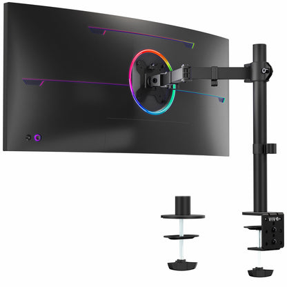 VIVO Single 13 to 38 inch Ultrawide Monitor Arm Desk Mount, Regular Screens up to 32 inches, 22 lbs capacity, Fully Adjustable Stand with C-Clamp and Grommet Base, Black, STAND-V001