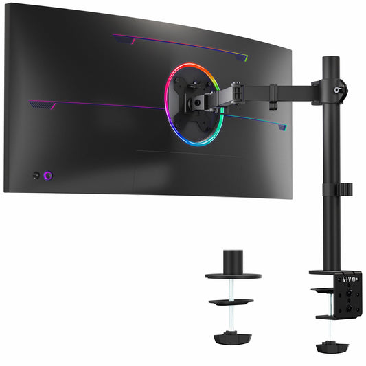 VIVO Single 13 to 38 inch Ultrawide Monitor Arm Desk Mount, Regular Screens up to 32 inches, 22 lbs capacity, Fully Adjustable Stand with C-Clamp and Grommet Base, Black, STAND-V001