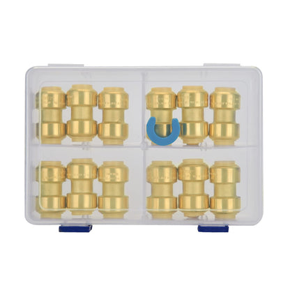 SUNGATOR 1/2 Inch Coupling, Push Pex Fittings 1/2 Inch, 1/2" Straight Coupling, No Lead Brass Push-to-Connect Fittings for Pex Pipe, Copper, CPVC, with 1 Disconnect Clip, Pack of 12