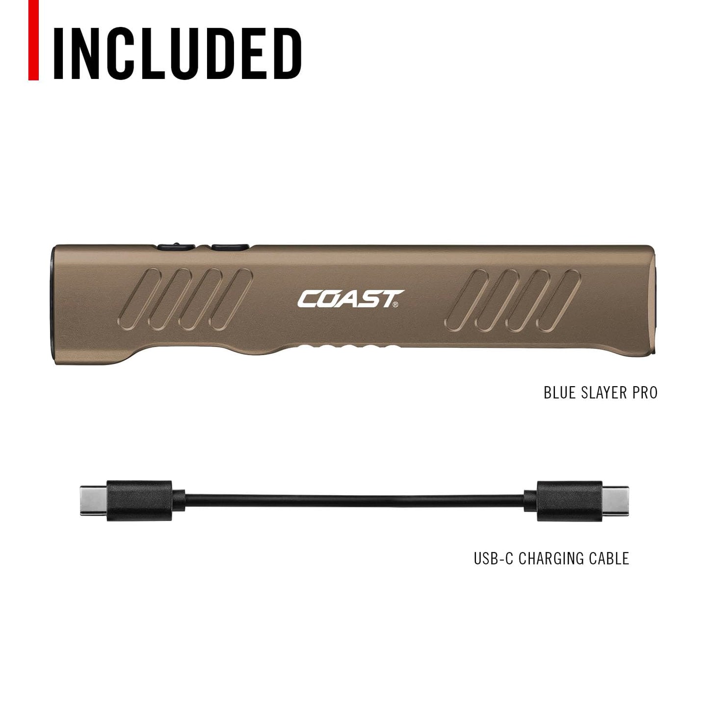 Coast Slayer 1150 Lumen USB-C Rechargeable LED Flashlight with Spot/Flood, Memory Mode and Pocket Clip, Dune