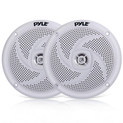 Pyle Marine Speakers - 5.25 Inch 2 Way Waterproof and Weather Resistant Outdoor Audio Stereo Sound System with 180 Watt Power and Low Profile Slim Style - 1 Pair - PLMRS5W (White)