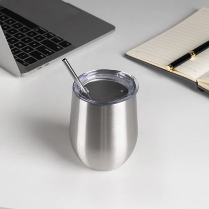 FristChoice 12 oz Insulated Wine Tumbler with Lid and Straw,Stainless Steel Stemless Wine Tumbler Glasses Double Wall Vacuum Wine Cups Tumbler for Coffee,Champaign,Cocktail,Office（Silver,1）
