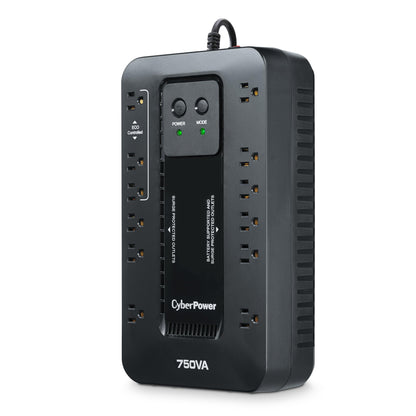 CyberPower EC750G Ecologic Battery Backup & Surge Protector UPS System, 750VA/450W, 12 Outlets, ECO Mode, Compact Uninterruptible Power Supply, Black