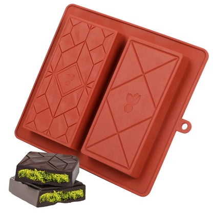 UWILLION Chocolate Bar Mold Deep Dubai 1 Inch Pistachio Chocolate Bar Silicone Thick Mold for Stuffed Bar, Large Candy Mould for Filling, Pistachio Design