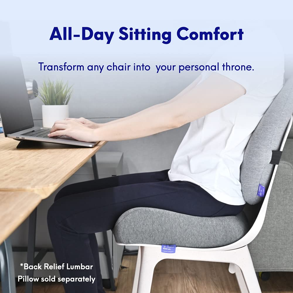 C CUSHION LAB Patented Pressure Relief Seat Cushion for Long Sitting Hours on Office/Home Chair, Car, Wheelchair - Extra-Dense Memory Foam for Hip, Tailbone, Coccyx, Sciatica - Light Grey