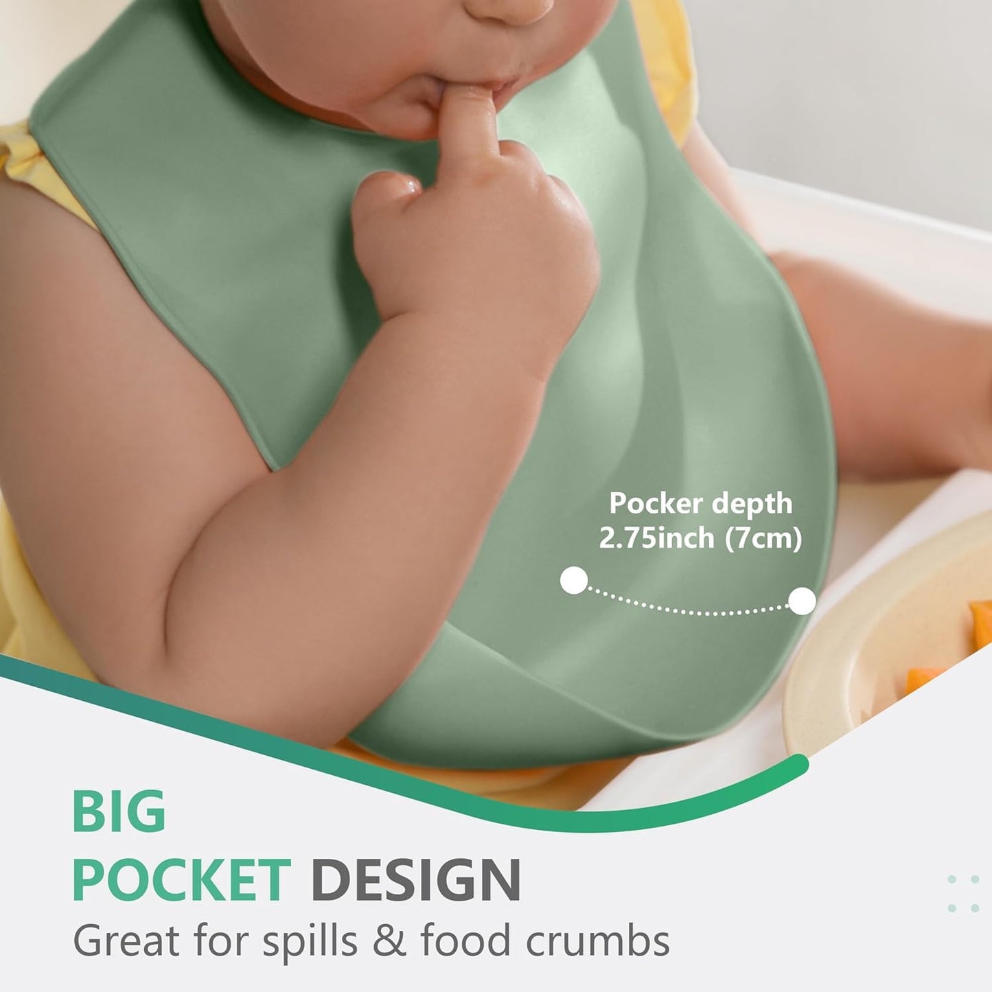 Cuddle Campus Set of 3 Silicone Bibs for Babies & Toddlers,Soft Adjustable Bibs with Pocket Food Catcher for Baby Girl,Boy(Set 1)