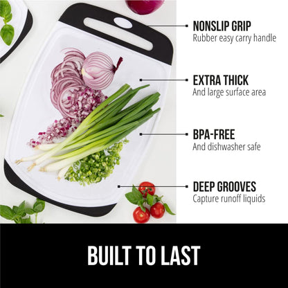 GORILLA GRIP BPA-Free Reversible Kitchen Cutting Board Set of 3, US Designed, Nonporous, Juice Grooves Catch Liquid, Slip Resistant Border, Dishwasher Safe, Durable Large Food Chopping Boards, Black