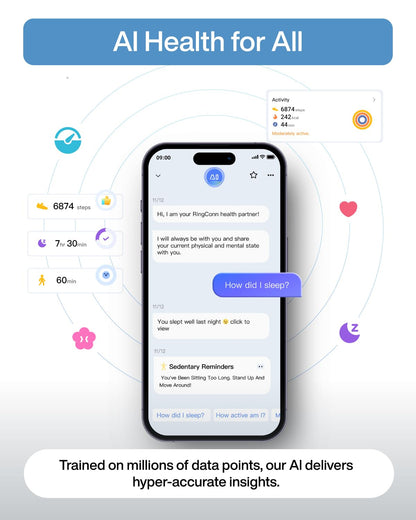 RingConn Gen 2 Air, Ultra-Thin AI Smart Ring, 10-Day Battery Life, Fitness/Sleep/Stress/HR Tracker for Women&Men, No App Fee for Standard Features, iOS & Android Compatible (Size 8, Galaxy Sliver)