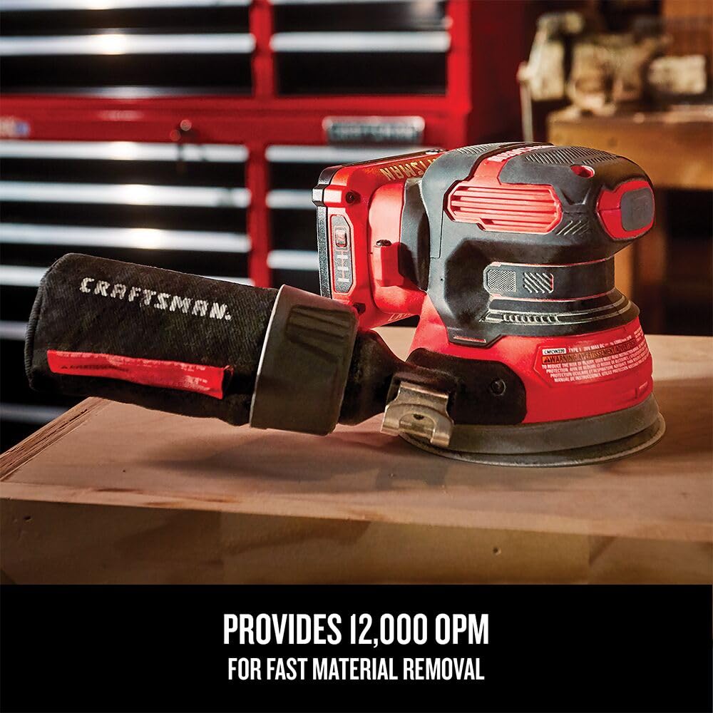 CRAFTSMAN V20 Orbital Sander, Cordless, 12,000 OPM, Bare Tool Only (CMCW220B)