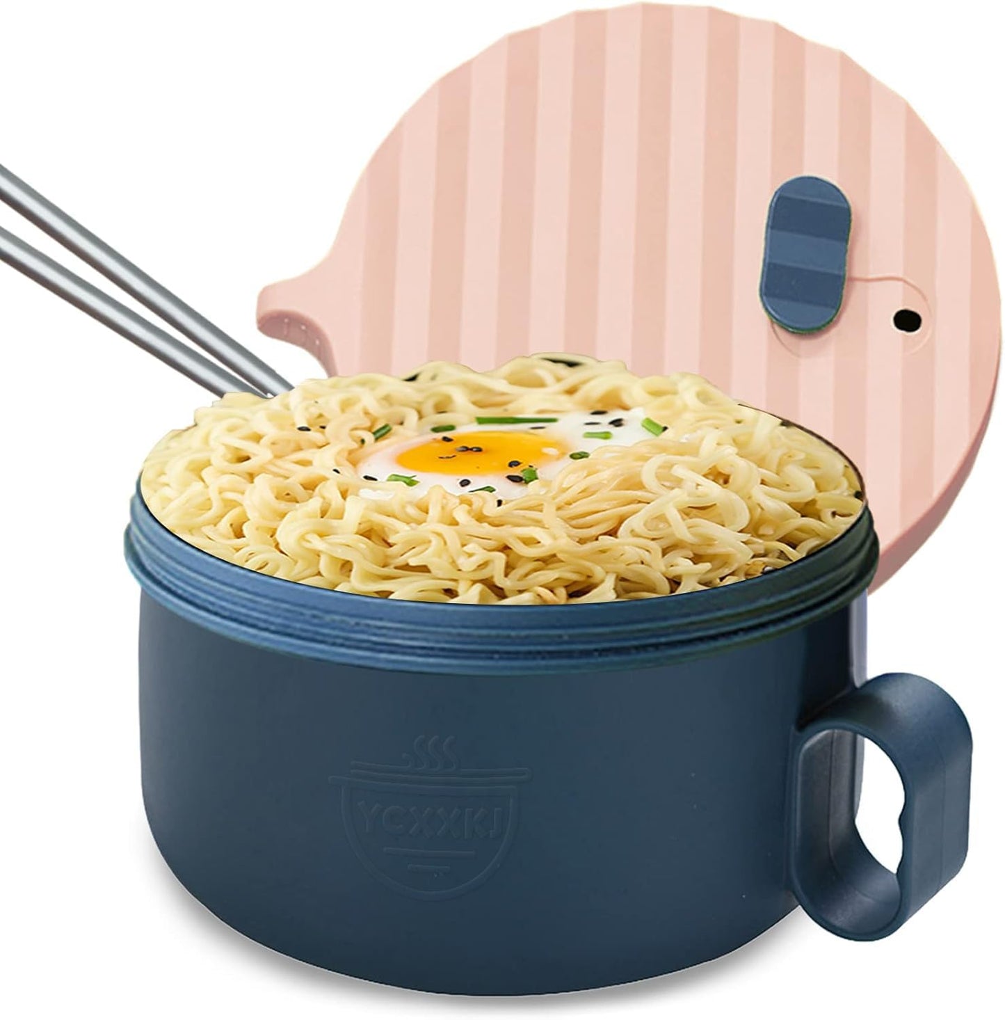 YCXXKJ Microwave Ramen Bowl Ramen Cooker with Handles Noodle Bowls with Lid and Chopsticks Dishwasher Safe for Home Office College Dorm Room(Pink & Blue)