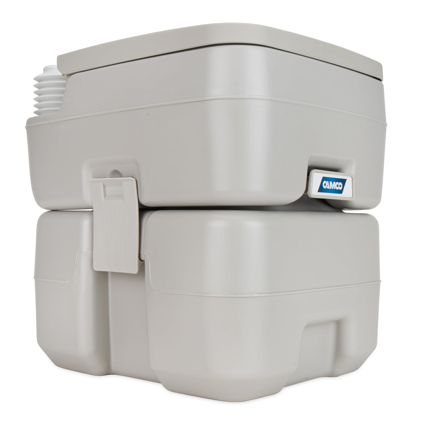 Camco 5.3-Gallon Portable Toilet - Features Detachable Holding Tank w/Sealing Slide Valve & Bellow-Type Flush - Easy Transport w/Compact Lightweight Design & Carry Handle - Gray (41541)