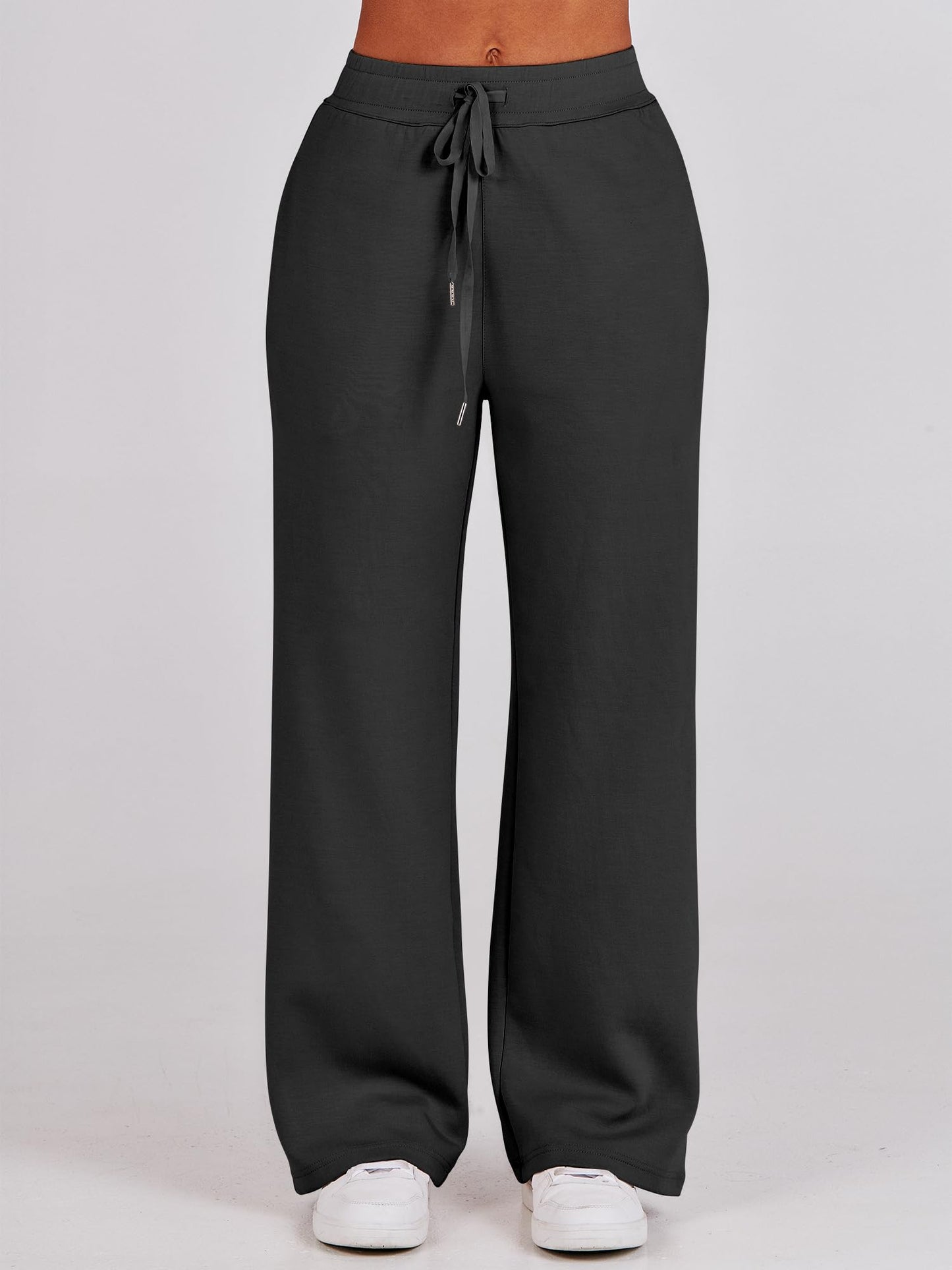 ANRABESS Women 2 Piece Outfits 2025 Fall Fashion Airport Wide Leg Pants Lounge Set Leisure Travel Vacation Clothes Sweatsuits Black X-Small