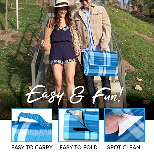 Scuddles Picnic Outdoor Blanket Park Blanket Beach Mat for Camping on Grass Oversized Seats 4 Adults Water Resistant Picnic Mat
