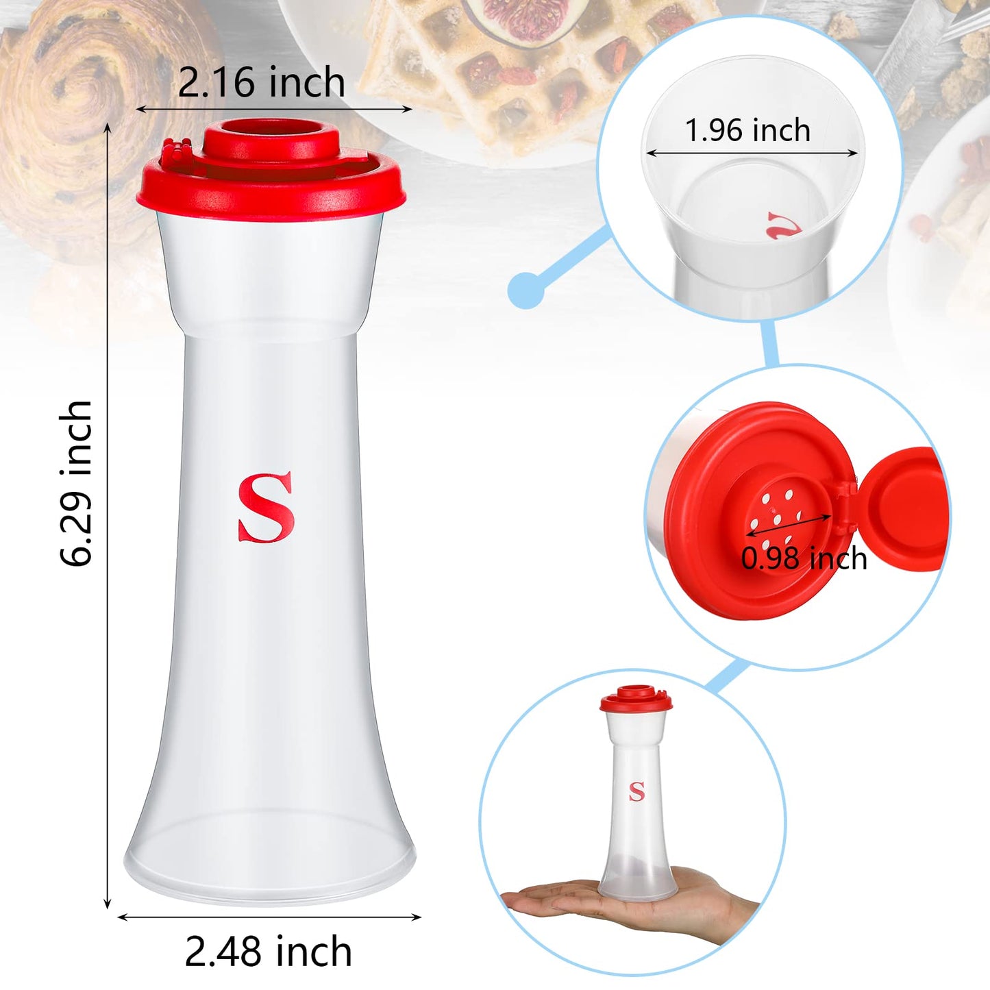 Romooa Set of 2 Plastic Salt and Pepper Shakers with Lids Large Hourglass Covered Moisture Proof Salt Shaker Pepper Container for Home Kitchen Restaurant Camping(Blue Red)