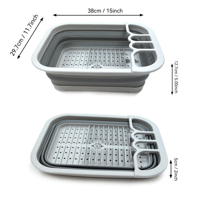 SAMMART Collapsible Dish Drainer with Drainer Board - Foldable Drying Rack Set - Portable Dinnerware Organizer - Space Saving Kitchen Storage Tray (1, Grey)