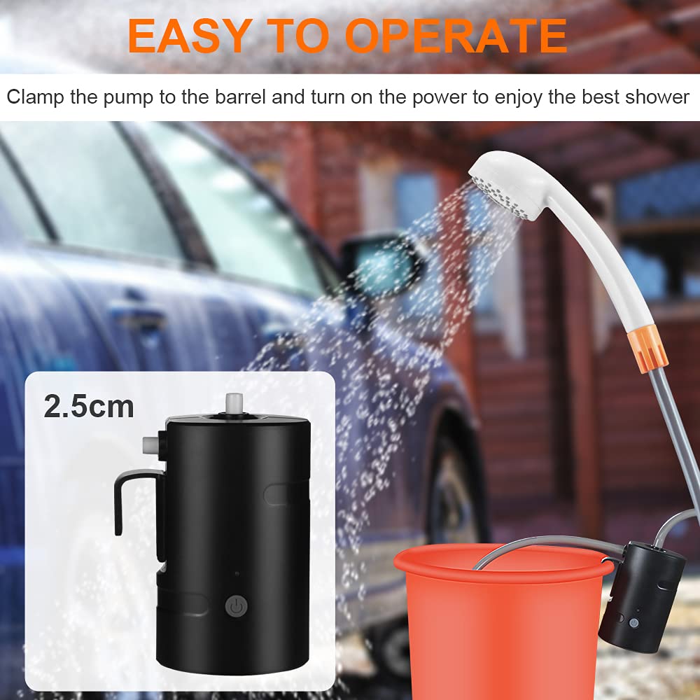 AZXJC Portable Outdoor Shower, Camp shower with 3 LED Lights, 4400mAh Battery Powered Camping Shower Pump for Hiking/Outdoor, Travel, Beach, Pet, Flowering, Waterproof &USB Rechargeable 2 Flow Mode