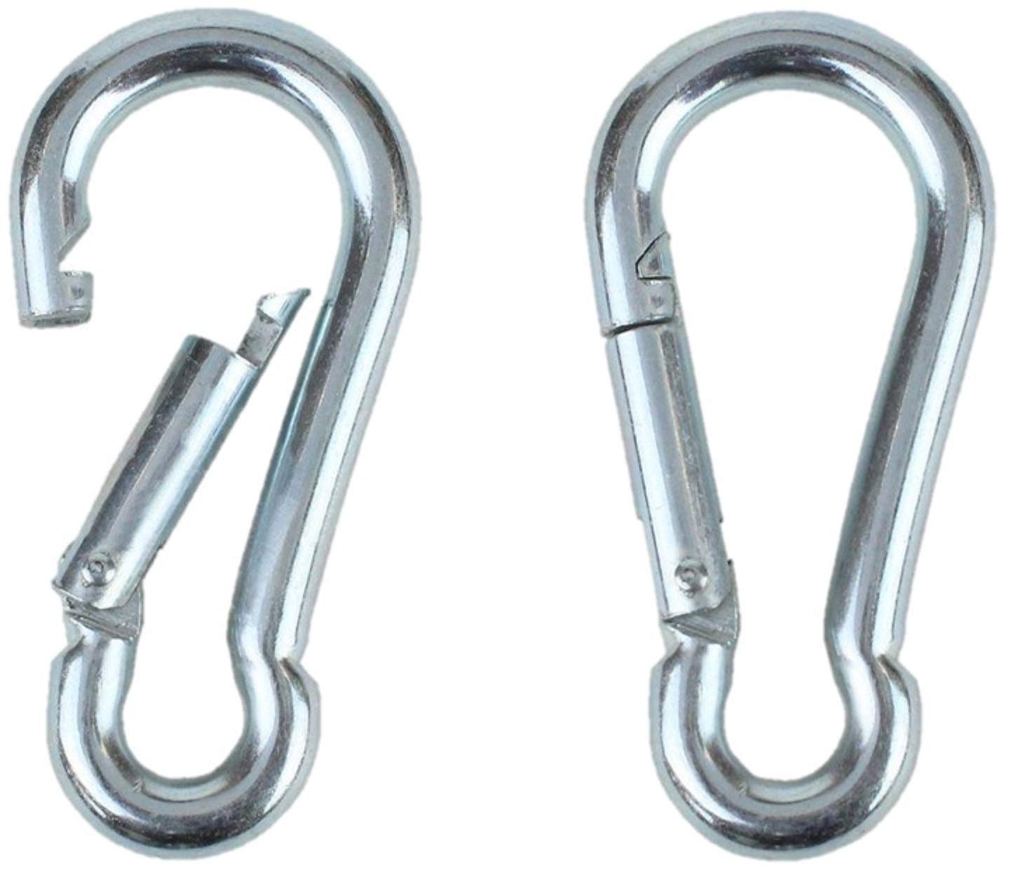 Branded Boards Black & Silver Zinc-Galvanized Heavy Duty Bushcraft Carabiner Spring Snap Clip Link Hooks 200-500lb Load 2, 6 & 12 Packs (Silver-7cm-12 Pack)