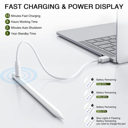 Stylus Pen for iPad 2018-2025, Fast Charging Magnetic Pencil (1st Generation) with Tilt Sensitivity & Palm Rejection for iPad Air 3/4/5/M2/M3, iPad Mini 5/6/7, iPad 6/7/8/9/10/11, iPad Pro 11/12.9"/M4