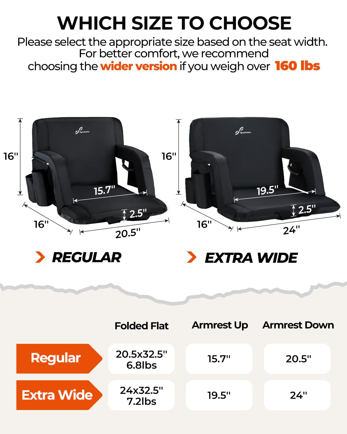 Sportneer Stadium Seats with Back Support: 2.5'' Thick Comfy Cushion 6 Adjustable Angle Bleacher Seat with Armrest - 2 Large Pockets, 2 Cup Holders Stadium Chair for Sport Events Concerts Parks