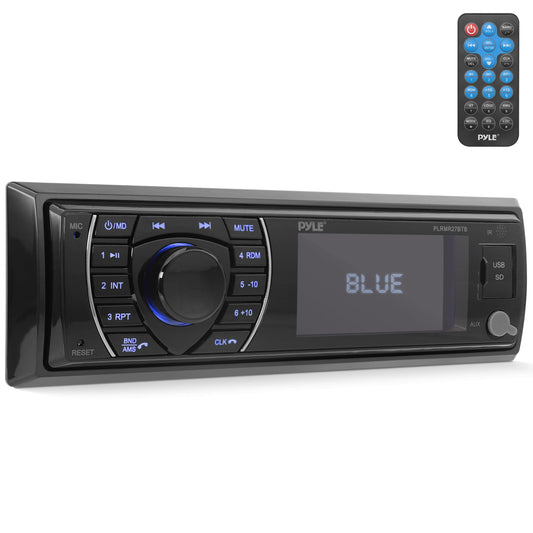 Pyle 300W Bluetooth Marine Stereo Receiver - Single DIN In-Dash AM/FM Radio with USB/SD - AUX - MP3 - Built-in Mic - EQ - Wireless Music Streaming - Remote - 12V - PLMRM29BT