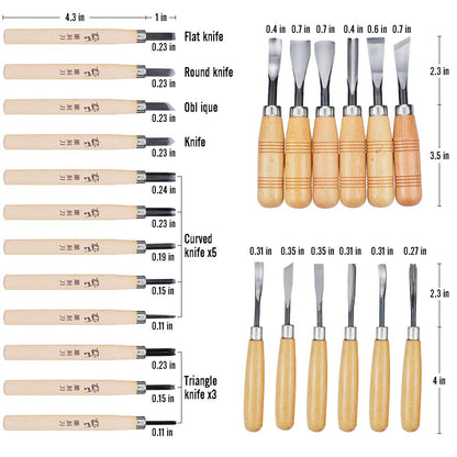 WAYCOM 24PCS Wood Knife Kit Set Wood Carving Kit,Professional Chisel Set, including Small, Middle, Large size (24PCS)