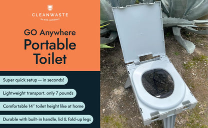 Cleanwaste GO Anywhere Portable Folding Toilet - Plus Bonus Original Wag Bag Kit