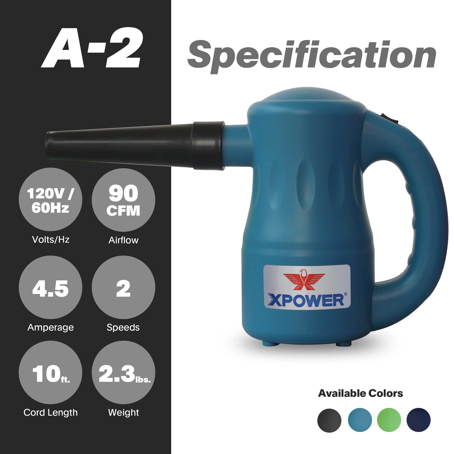 XPOWER A-2 Airrow Pro Electric Air Duster for Dusting, Drying, Inflating, Car Detailing, Computer, Leaf Blowing, 90 CFM, 7 Nozzles+2 Brushes, High Performance Motor, Eco-Friendly, Jet Black