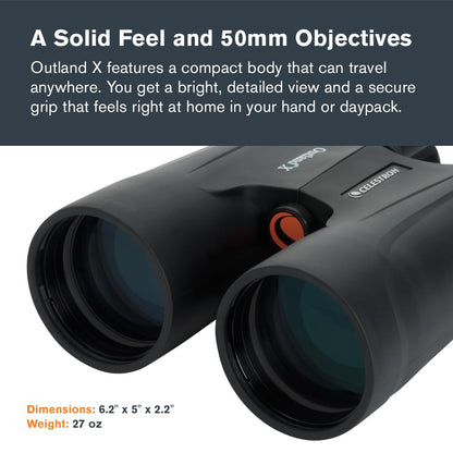 Celestron – Outland X 10x50 Binoculars – Waterproof & Fogproof – Binoculars for Adults – Multi-Coated Optics and BaK-4 Prisms – Protective Rubber Armoring, Black