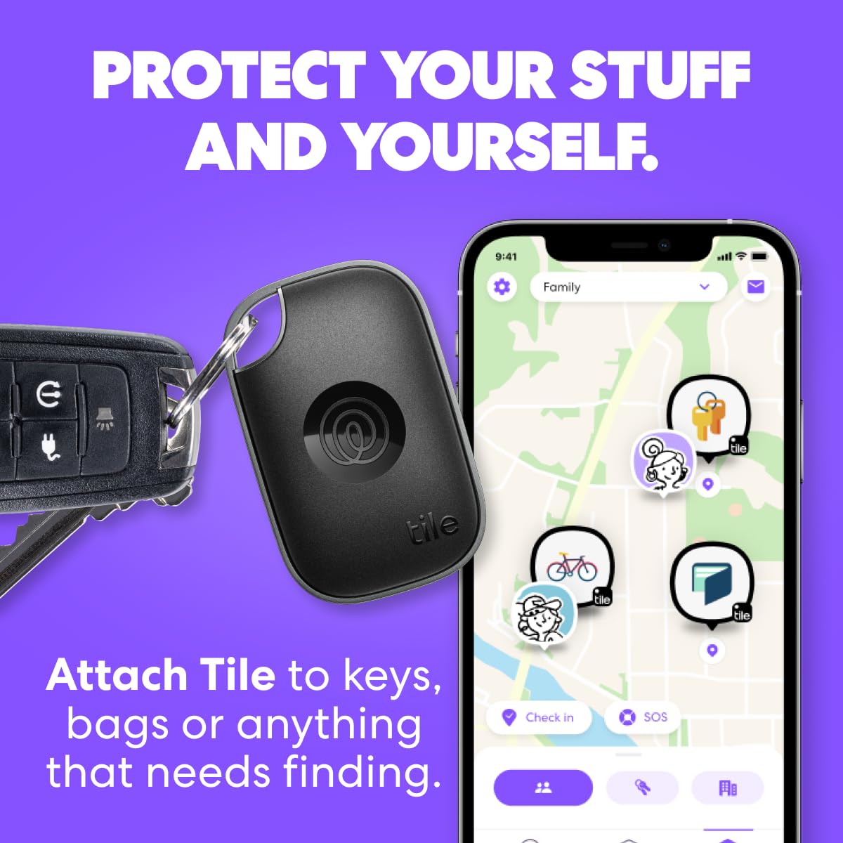 Tile by Life360 Pro - Powerful Bluetooth Tracker, Key Finder and Item Locator for Keys, Bags and More. Both iOS and Android Compatible. Phone Finder. 1-Pack (Black)